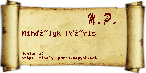 Mihályk Páris névjegykártya